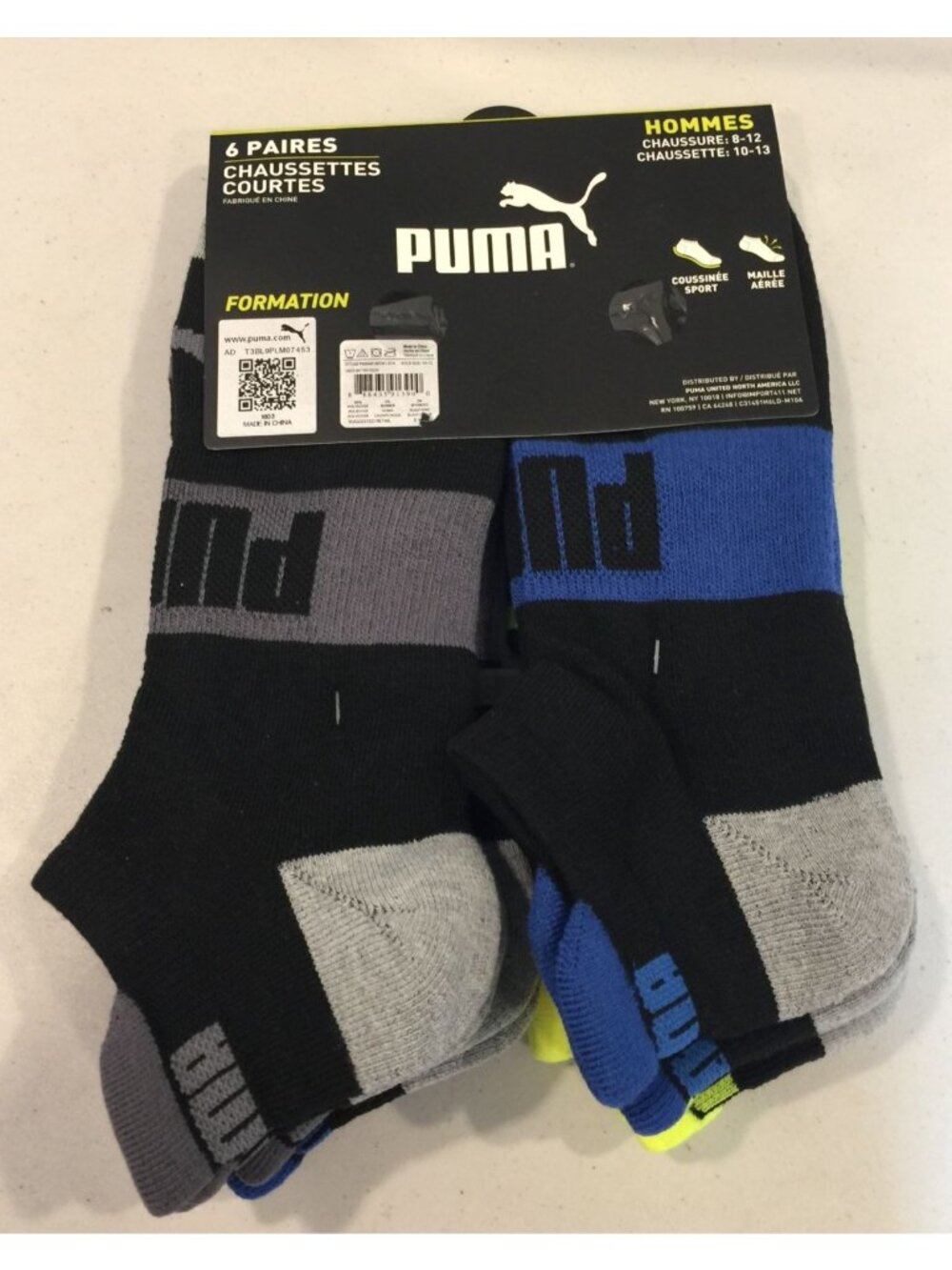 Puma Men's Training Low Cut Size 8-12 Black Blue Neon Yellow Set of 6 - Picture 2 of 3